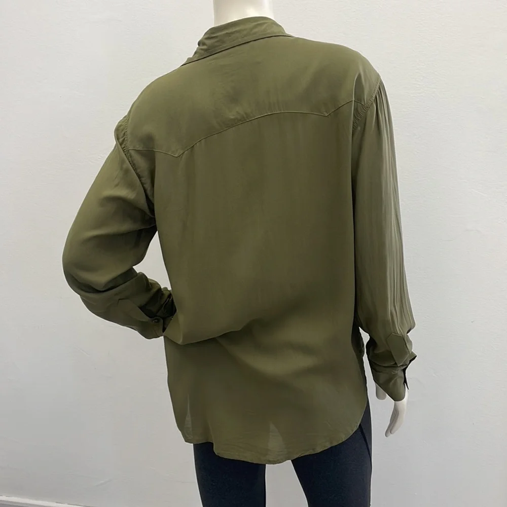 Frye • Olive Green Button-down Addie Top with Front Chest Pockets - Picture 4 of 12
